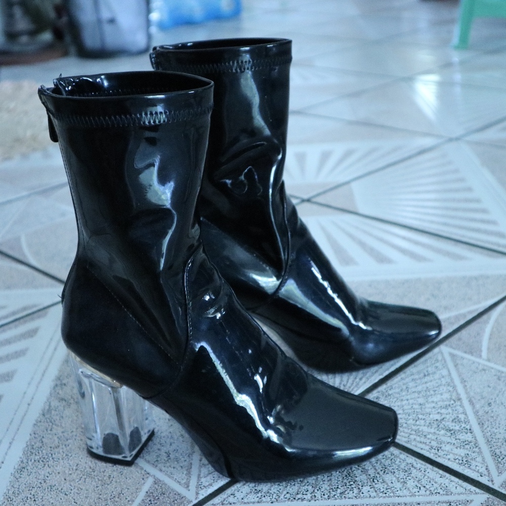 Patent Bootie Transparent Chunky Heel